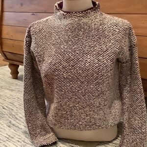 French Connection Textured Wine and White Turtleneck Sweater